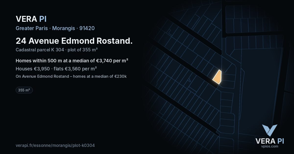 24 Avenue Edmond Rostand, Morangis at night – the plot lit, the parcels around coloured by the prices near them