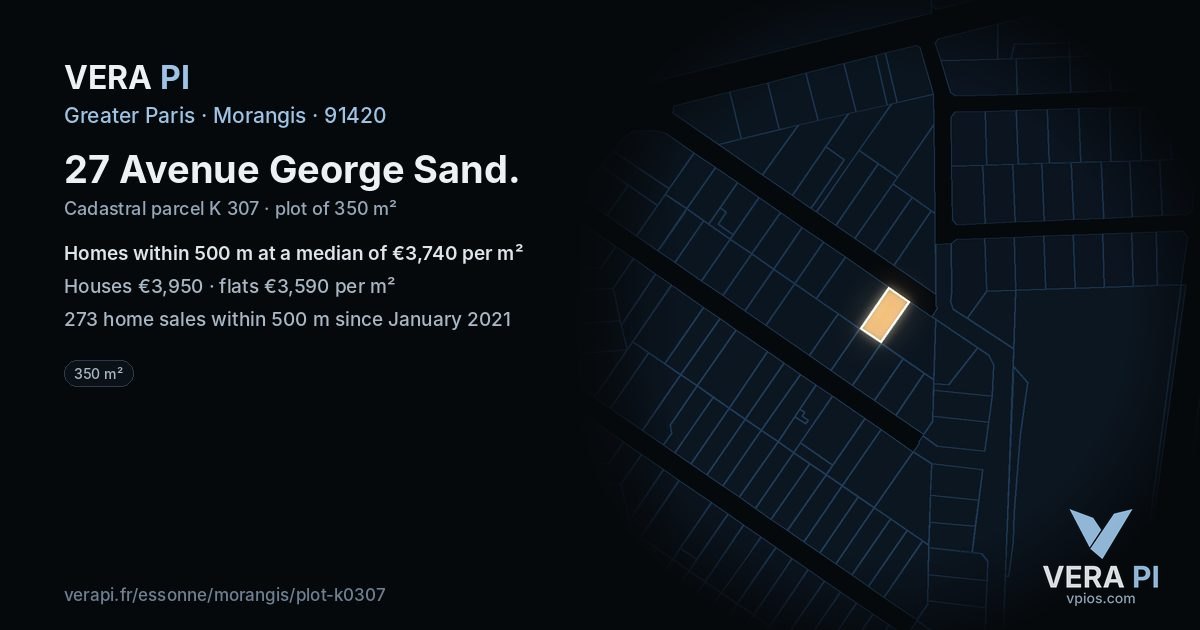 27 Avenue George Sand, Morangis at night – the plot lit, the parcels around coloured by the prices near them