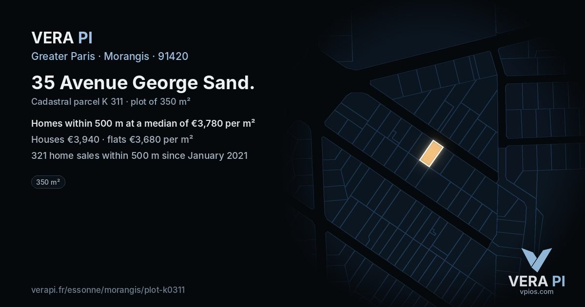 35 Avenue George Sand, Morangis at night – the plot lit, the parcels around coloured by the prices near them