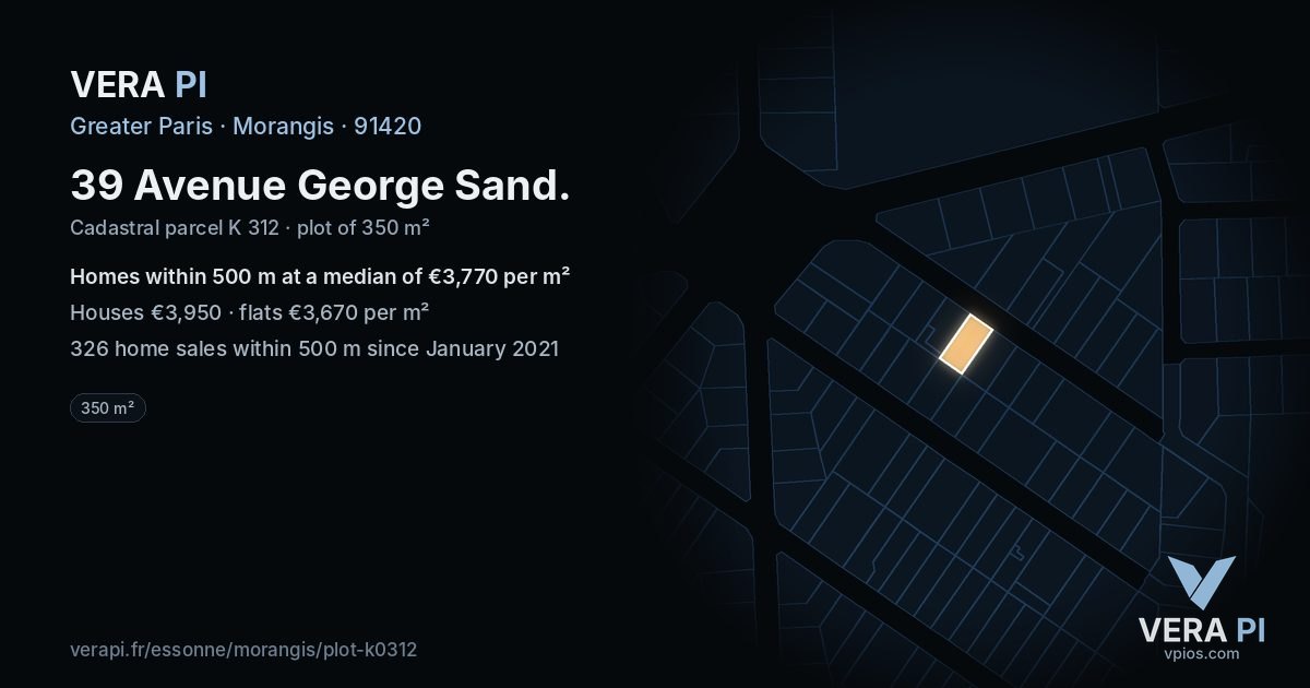39 Avenue George Sand, Morangis at night – the plot lit, the parcels around coloured by the prices near them