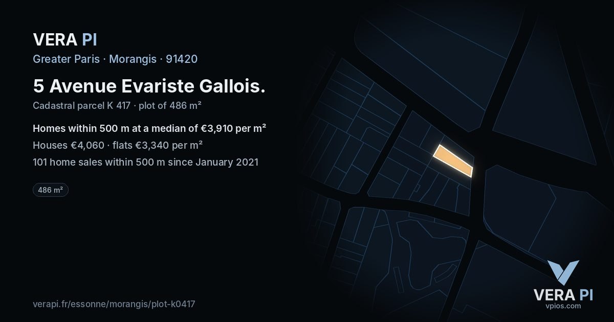 5 Avenue Evariste Gallois, Morangis at night – the plot lit, the parcels around coloured by the prices near them
