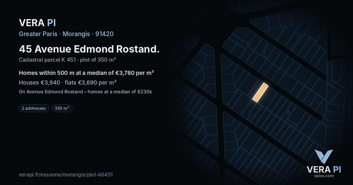 45 Avenue Edmond Rostand, Morangis at night – the plot lit, the parcels around coloured by the prices near them