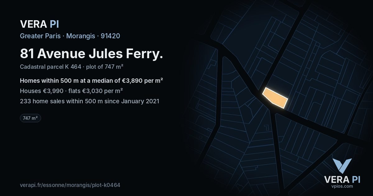81 Avenue Jules Ferry, Morangis at night – the plot lit, the parcels around coloured by the prices near them