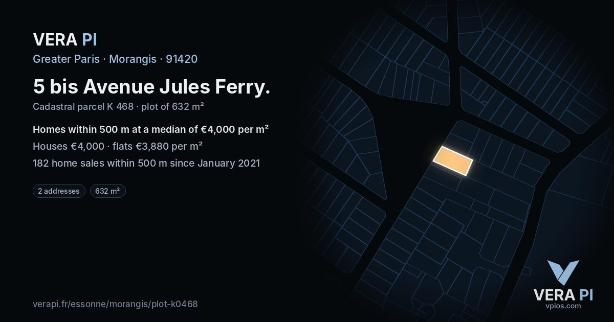 5 bis Avenue Jules Ferry, Morangis at night – the plot lit, the parcels around coloured by the prices near them