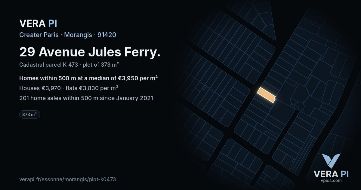 29 Avenue Jules Ferry, Morangis at night – the plot lit, the parcels around coloured by the prices near them