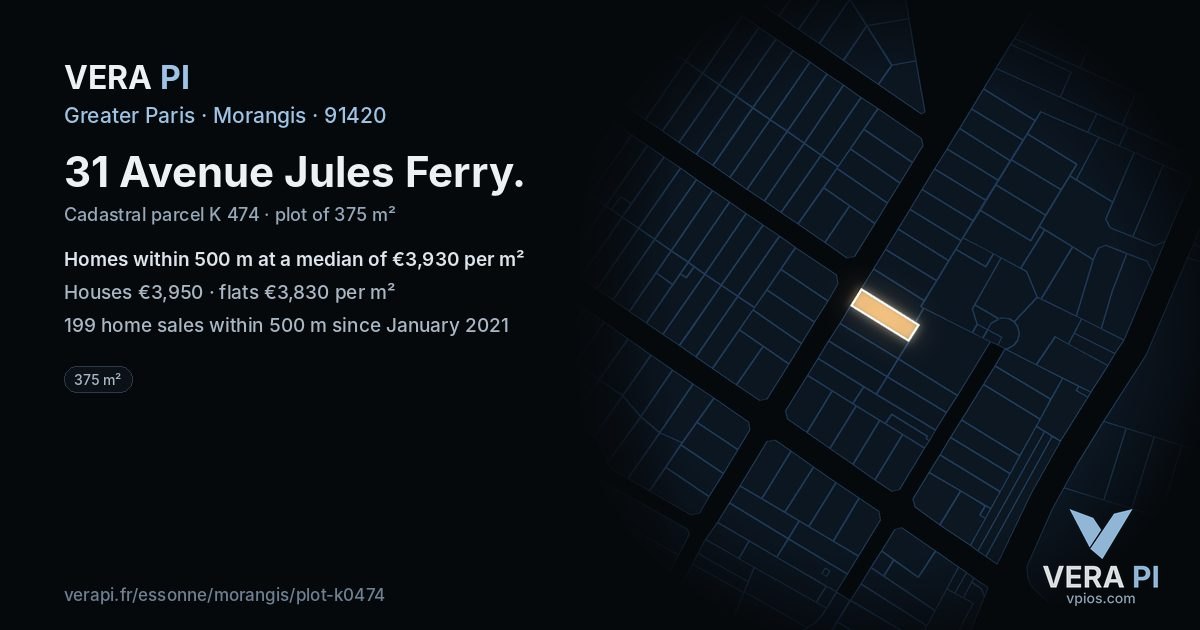 31 Avenue Jules Ferry, Morangis at night – the plot lit, the parcels around coloured by the prices near them