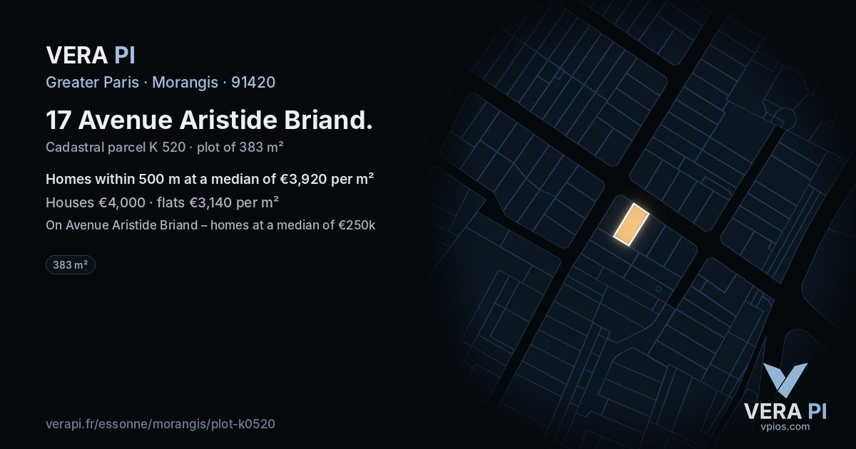 17 Avenue Aristide Briand, Morangis at night – the plot lit, the parcels around coloured by the prices near them