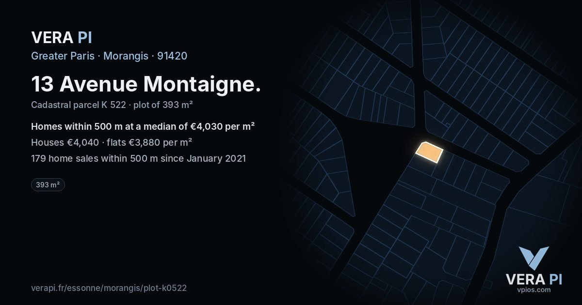 13 Avenue Montaigne, Morangis at night – the plot lit, the parcels around coloured by the prices near them