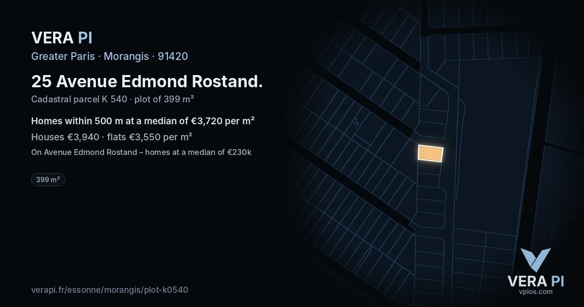 25 Avenue Edmond Rostand, Morangis at night – the plot lit, the parcels around coloured by the prices near them