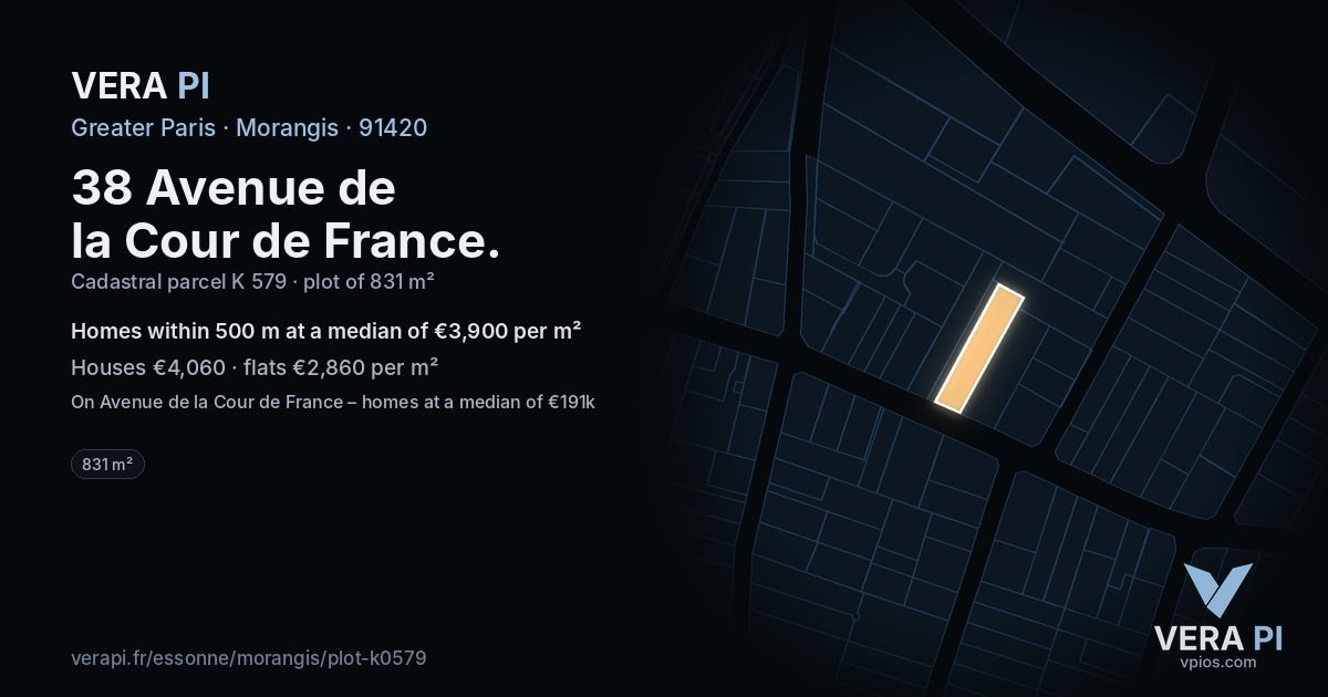 38 Avenue de la Cour de France, Morangis at night – the plot lit, the parcels around coloured by the prices near them