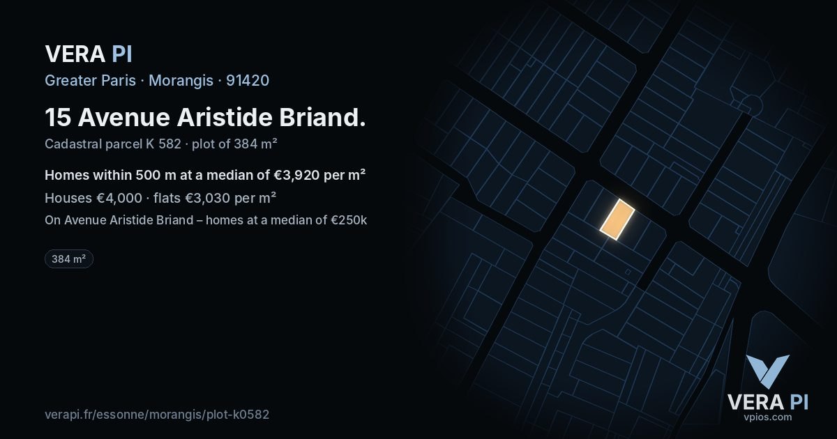 15 Avenue Aristide Briand, Morangis at night – the plot lit, the parcels around coloured by the prices near them