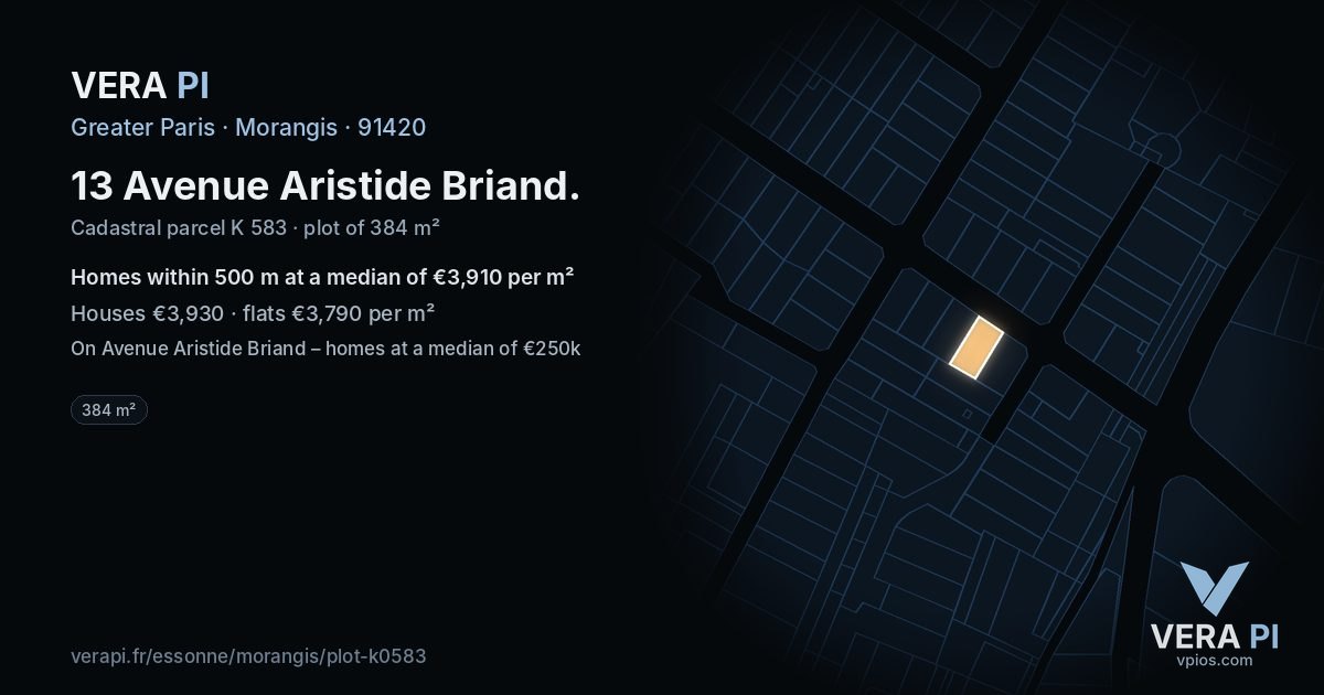 13 Avenue Aristide Briand, Morangis at night – the plot lit, the parcels around coloured by the prices near them