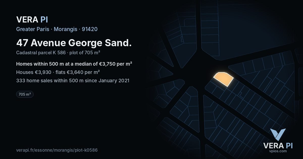47 Avenue George Sand, Morangis at night – the plot lit, the parcels around coloured by the prices near them