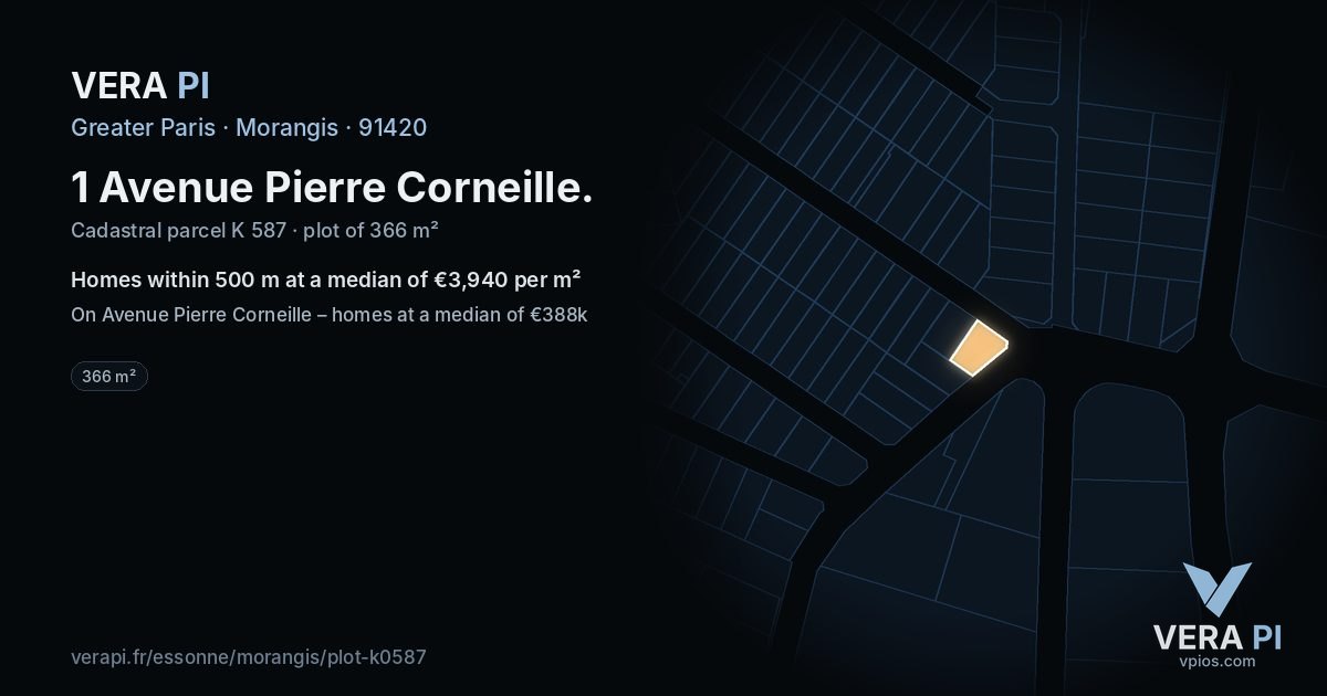 1 Avenue Pierre Corneille, Morangis at night – the plot lit, the parcels around coloured by the prices near them
