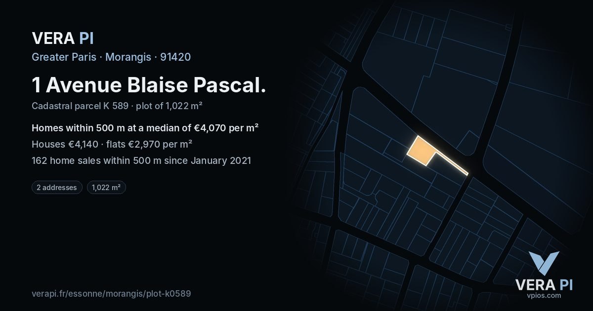 1 Avenue Blaise Pascal, Morangis at night – the plot lit, the parcels around coloured by the prices near them