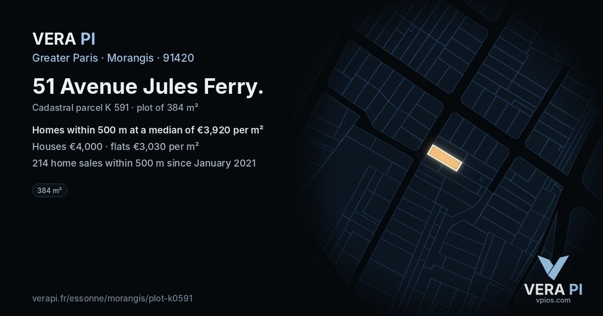 51 Avenue Jules Ferry, Morangis at night – the plot lit, the parcels around coloured by the prices near them