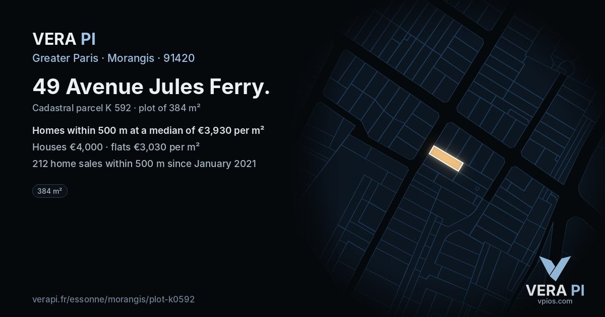 49 Avenue Jules Ferry, Morangis at night – the plot lit, the parcels around coloured by the prices near them