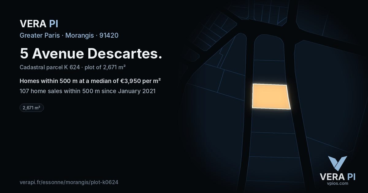 5 Avenue Descartes, Morangis at night – the plot lit, the parcels around coloured by the prices near them