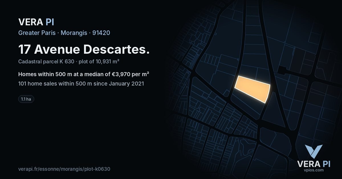 17 Avenue Descartes, Morangis at night – the plot lit, the parcels around coloured by the prices near them