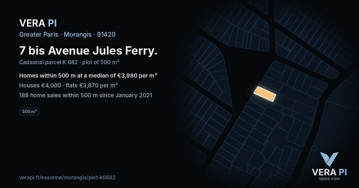 7 bis Avenue Jules Ferry, Morangis at night – the plot lit, the parcels around coloured by the prices near them