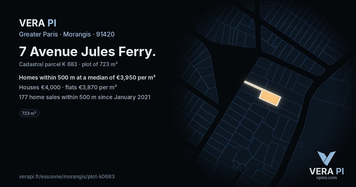 7 Avenue Jules Ferry, Morangis at night – the plot lit, the parcels around coloured by the prices near them