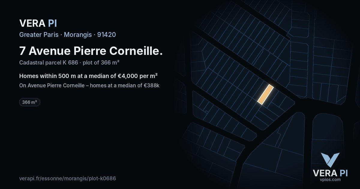 7 Avenue Pierre Corneille, Morangis at night – the plot lit, the parcels around coloured by the prices near them