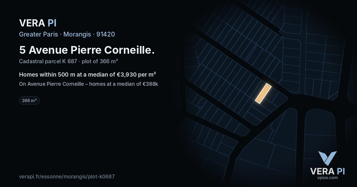 5 Avenue Pierre Corneille, Morangis at night – the plot lit, the parcels around coloured by the prices near them