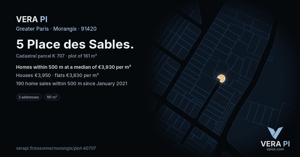 5 Place des Sables, Morangis at night – the plot lit, the parcels around coloured by the prices near them