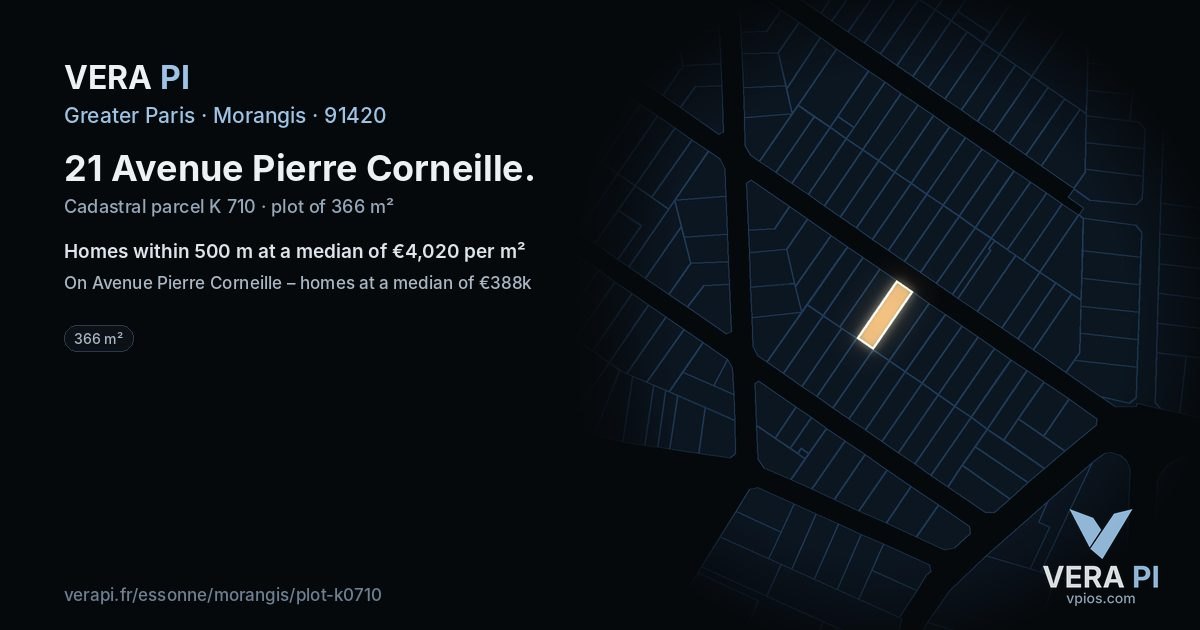 21 Avenue Pierre Corneille, Morangis at night – the plot lit, the parcels around coloured by the prices near them