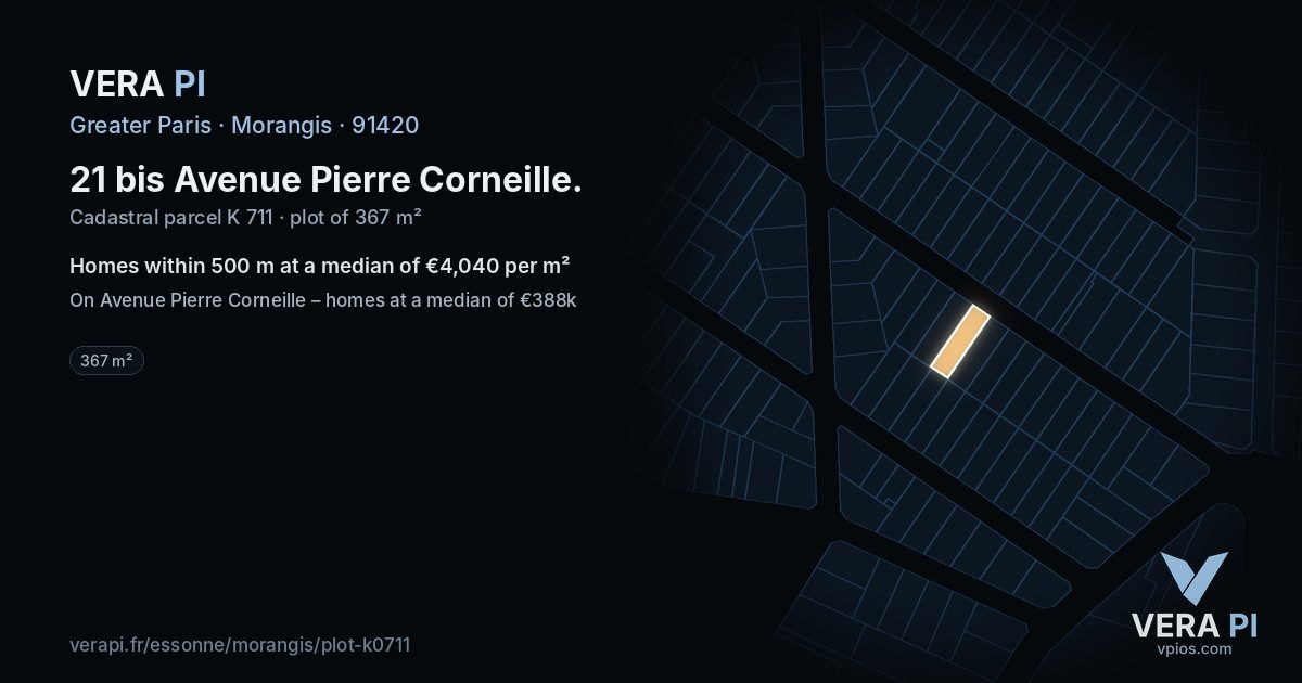 21 bis Avenue Pierre Corneille, Morangis at night – the plot lit, the parcels around coloured by the prices near them