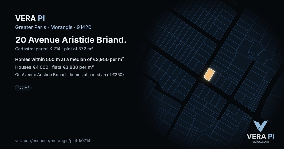 20 Avenue Aristide Briand, Morangis at night – the plot lit, the parcels around coloured by the prices near them