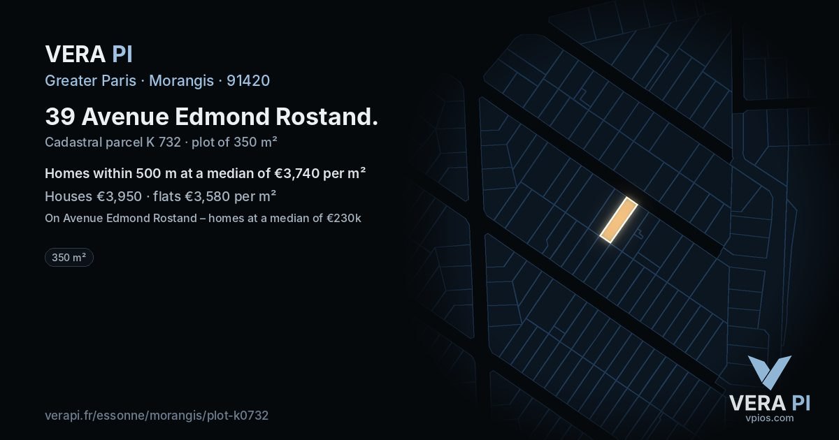 39 Avenue Edmond Rostand, Morangis at night – the plot lit, the parcels around coloured by the prices near them