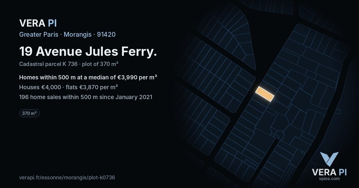 19 Avenue Jules Ferry, Morangis at night – the plot lit, the parcels around coloured by the prices near them