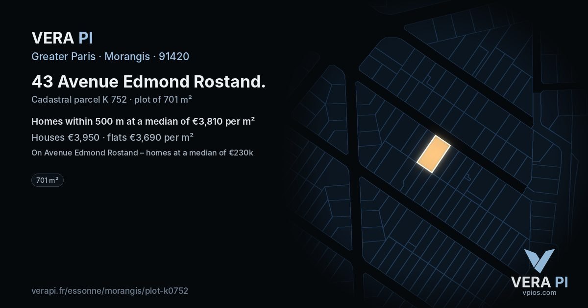 43 Avenue Edmond Rostand, Morangis at night – the plot lit, the parcels around coloured by the prices near them