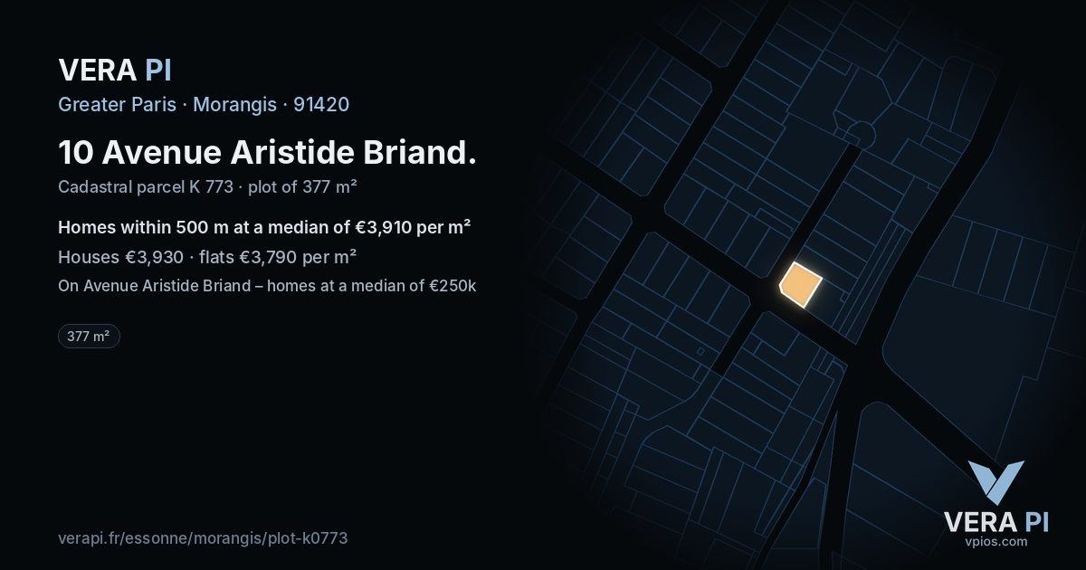 10 Avenue Aristide Briand, Morangis at night – the plot lit, the parcels around coloured by the prices near them