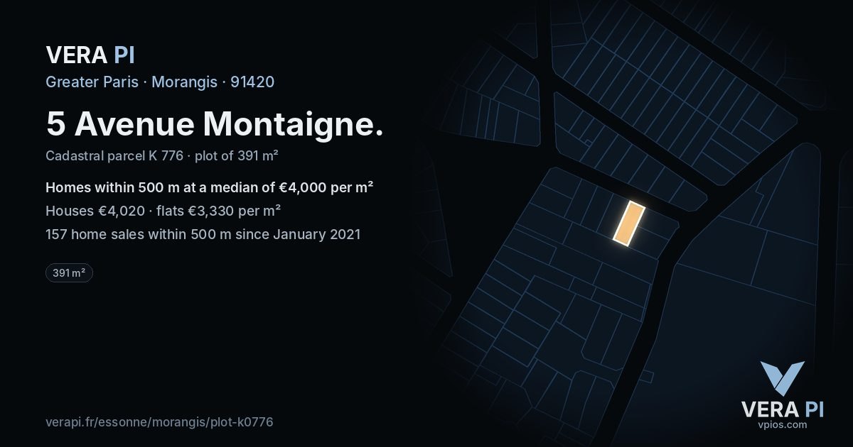 5 Avenue Montaigne, Morangis at night – the plot lit, the parcels around coloured by the prices near them