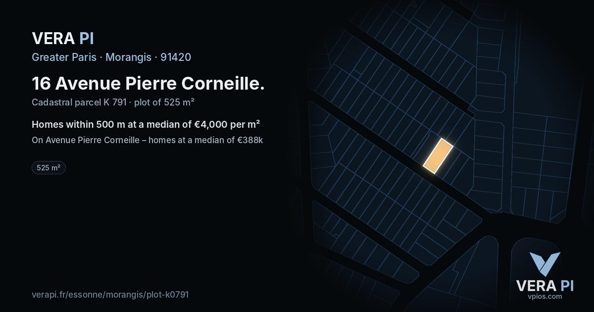 16 Avenue Pierre Corneille, Morangis at night – the plot lit, the parcels around coloured by the prices near them