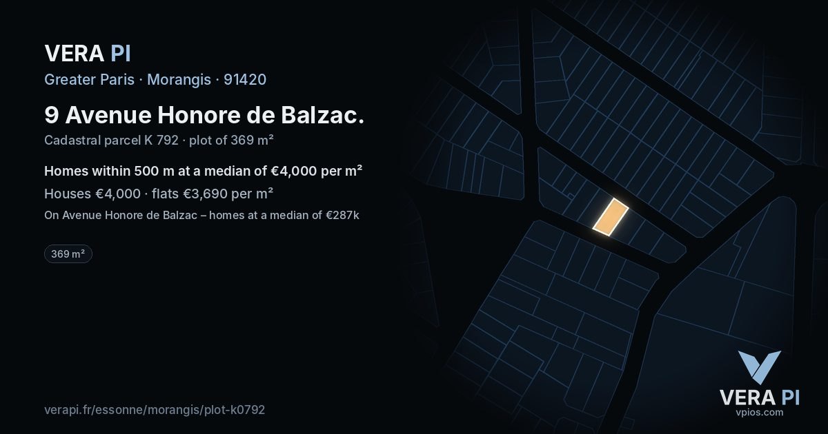9 Avenue Honore de Balzac, Morangis at night – the plot lit, the parcels around coloured by the prices near them