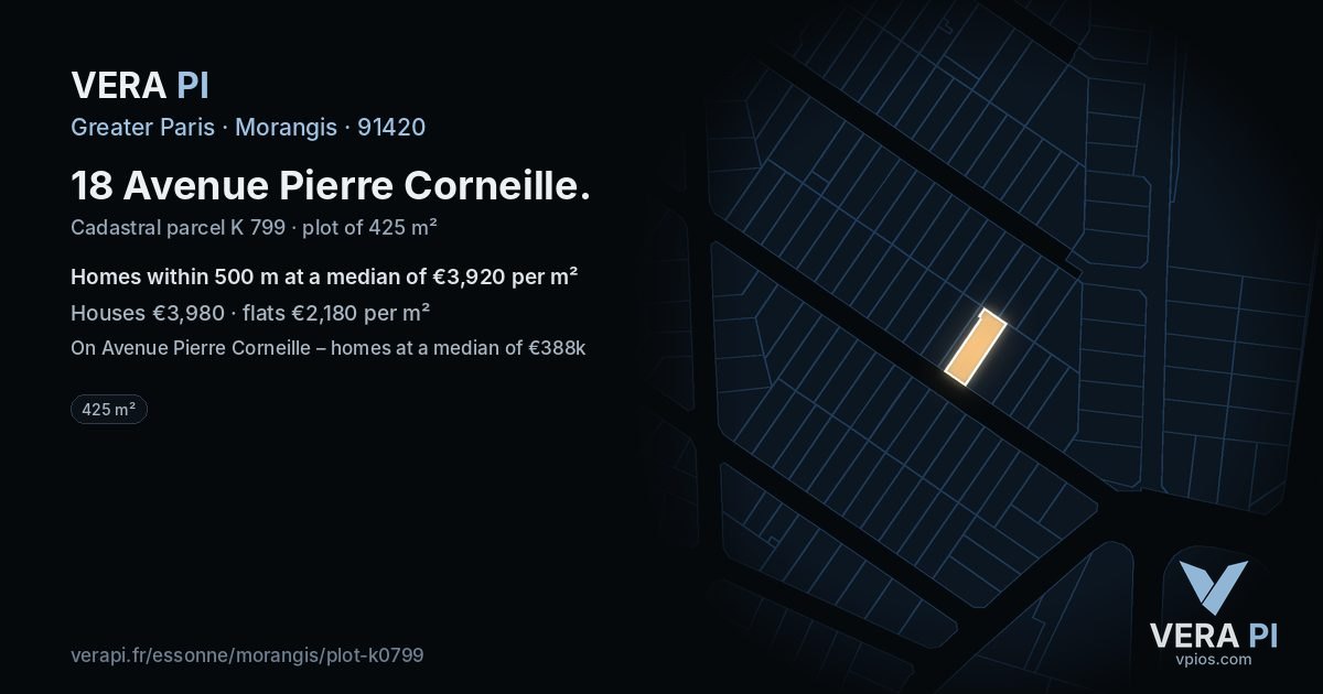 18 Avenue Pierre Corneille, Morangis at night – the plot lit, the parcels around coloured by the prices near them