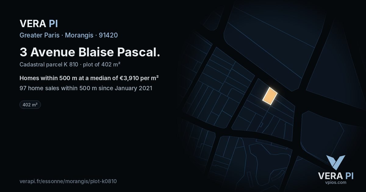 3 Avenue Blaise Pascal, Morangis at night – the plot lit, the parcels around coloured by the prices near them