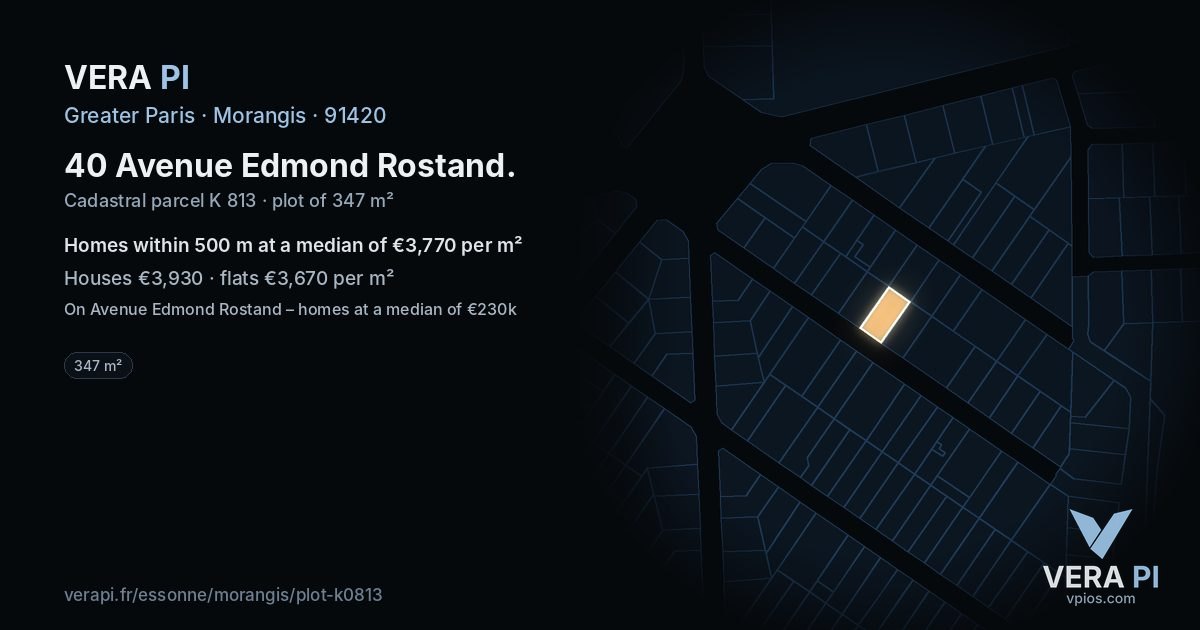 40 Avenue Edmond Rostand, Morangis at night – the plot lit, the parcels around coloured by the prices near them