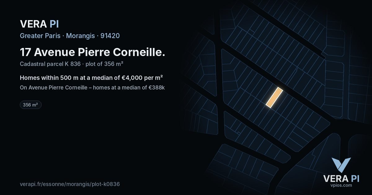 17 Avenue Pierre Corneille, Morangis at night – the plot lit, the parcels around coloured by the prices near them