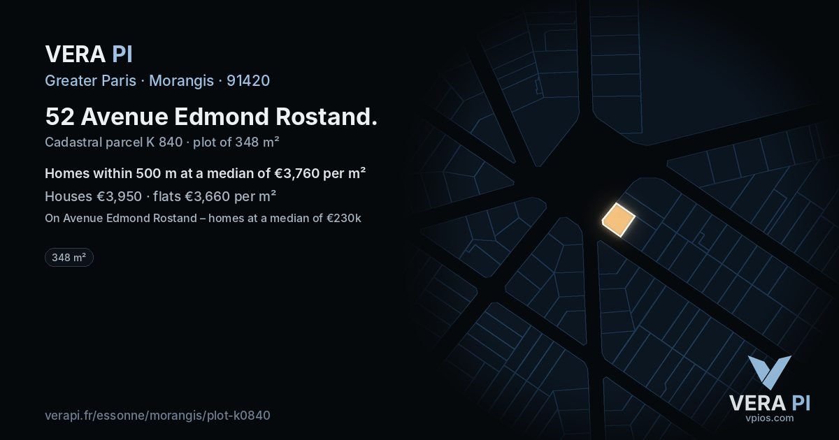 52 Avenue Edmond Rostand, Morangis at night – the plot lit, the parcels around coloured by the prices near them