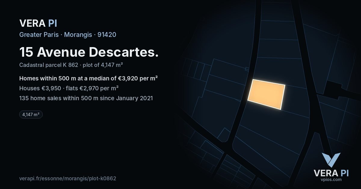 15 Avenue Descartes, Morangis at night – the plot lit, the parcels around coloured by the prices near them