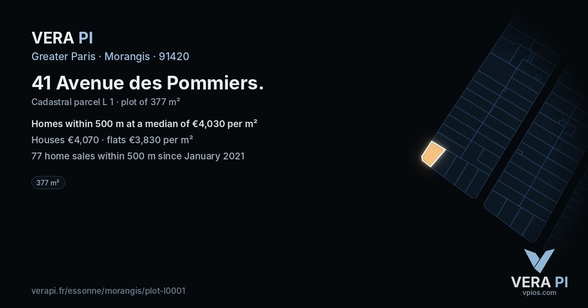 41 Avenue des Pommiers, Morangis at night – the plot lit, the parcels around coloured by the prices near them