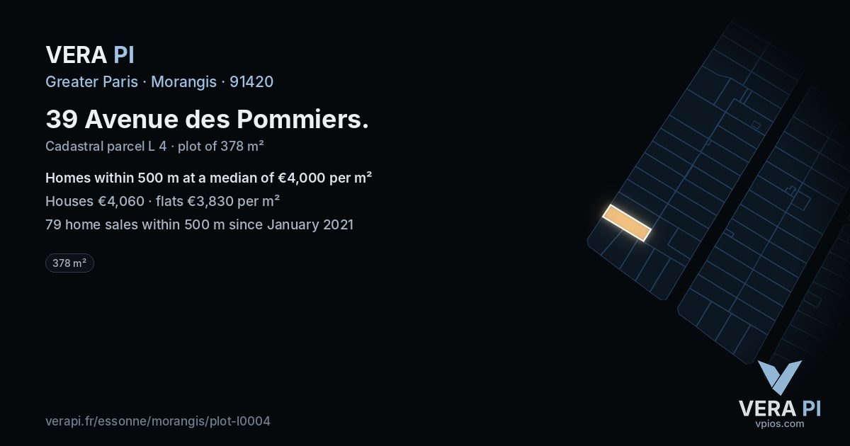 39 Avenue des Pommiers, Morangis at night – the plot lit, the parcels around coloured by the prices near them
