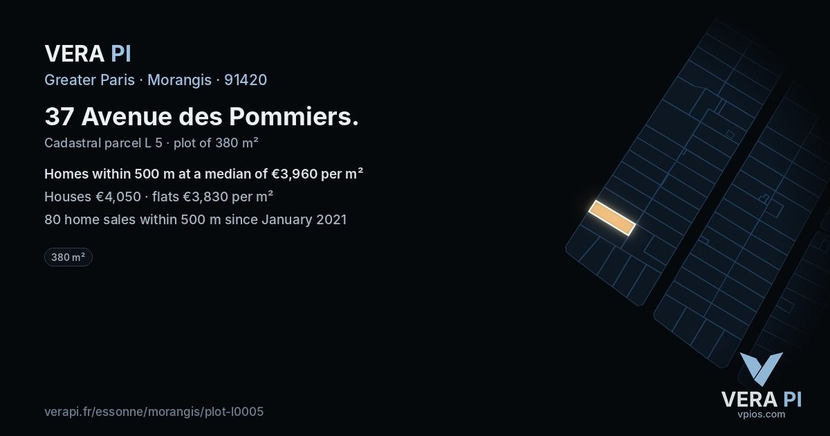 37 Avenue des Pommiers, Morangis at night – the plot lit, the parcels around coloured by the prices near them