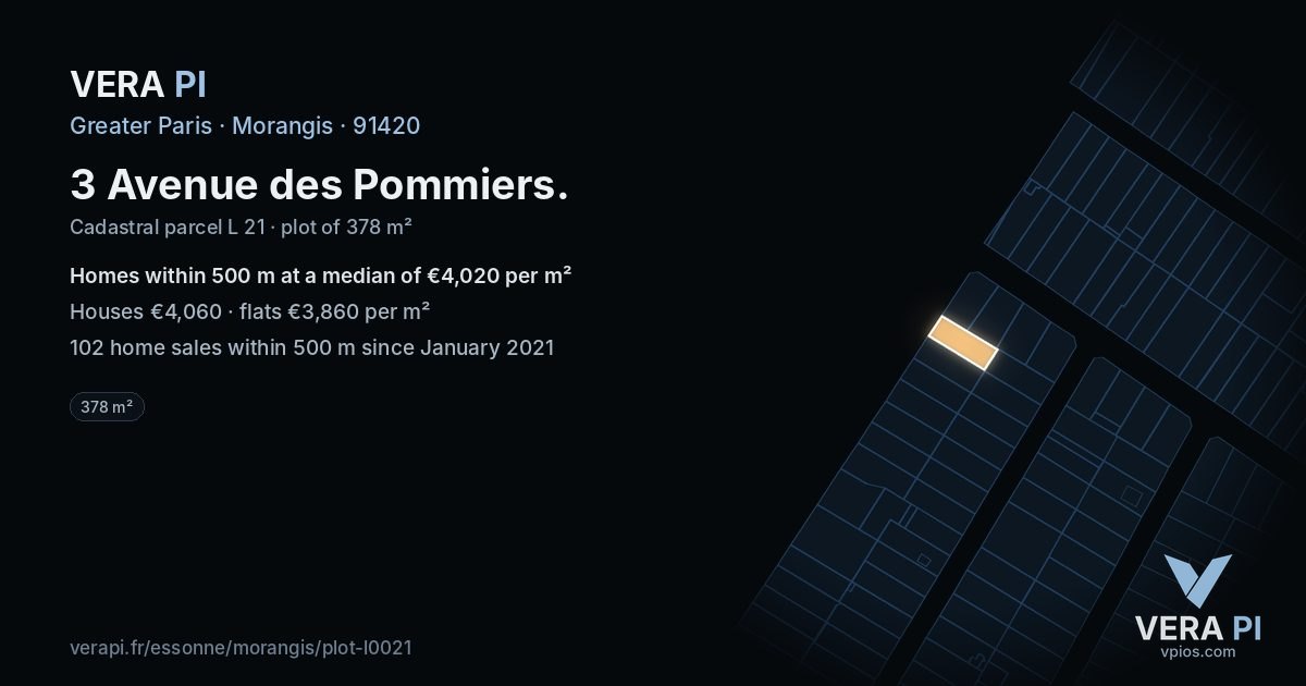 3 Avenue des Pommiers, Morangis at night – the plot lit, the parcels around coloured by the prices near them