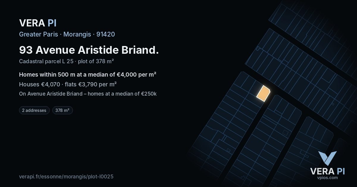 93 Avenue Aristide Briand, Morangis at night – the plot lit, the parcels around coloured by the prices near them
