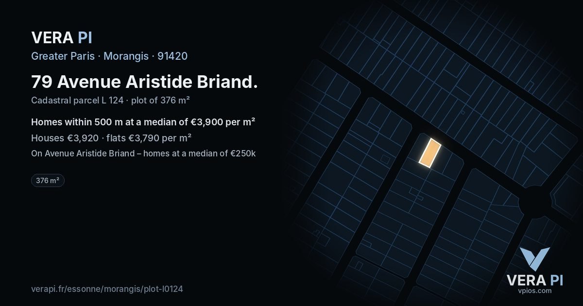 79 Avenue Aristide Briand, Morangis at night – the plot lit, the parcels around coloured by the prices near them